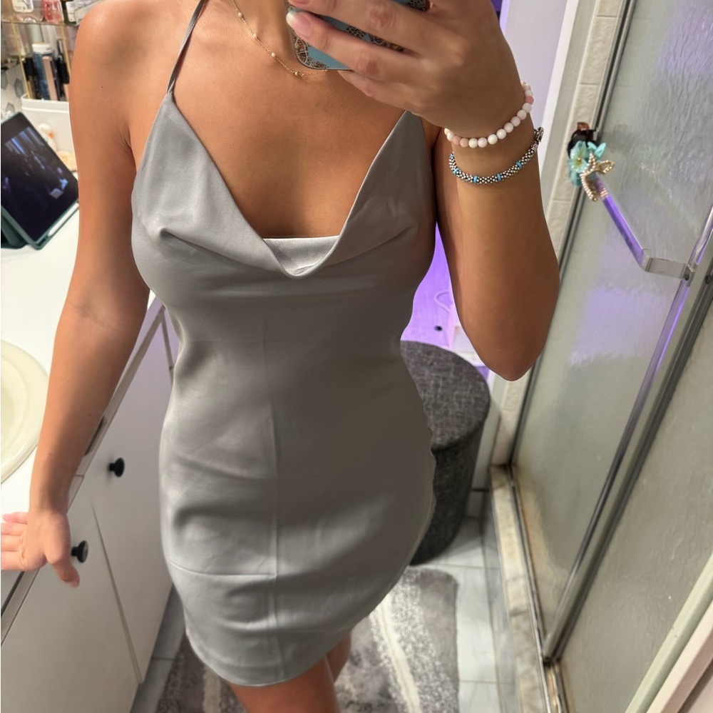 Abercrombie & Fitch Silver Satin Cowl Mini Dress
